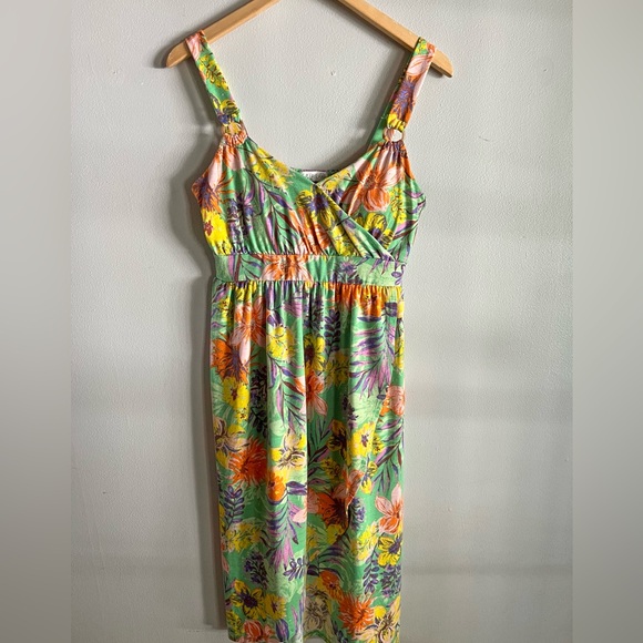 Jamie & Layla Tropical Floral Print Sleeveless Dress M Green Orange Purple - Picture 7 of 8
